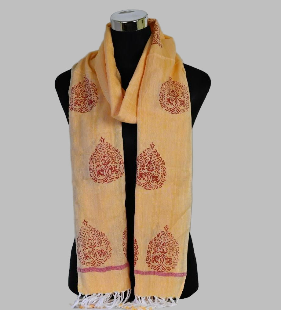 HAND BLOCK PRINTED COTTON STOLE WITH ASSAMESE MOTIFS
